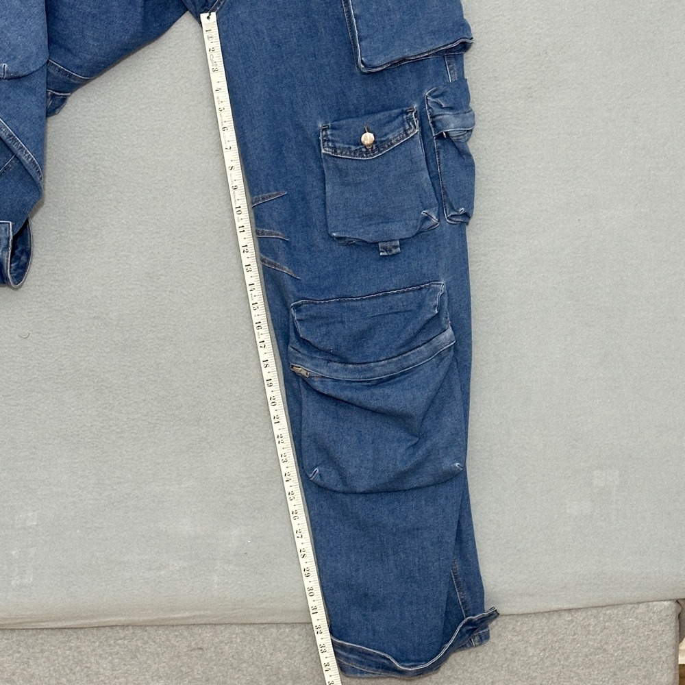 Hip Hop Womens Jumpsuit L Blue Denim Strapless‎ Cargo Pockets  Retro Streetwear - Picture 9 of 14